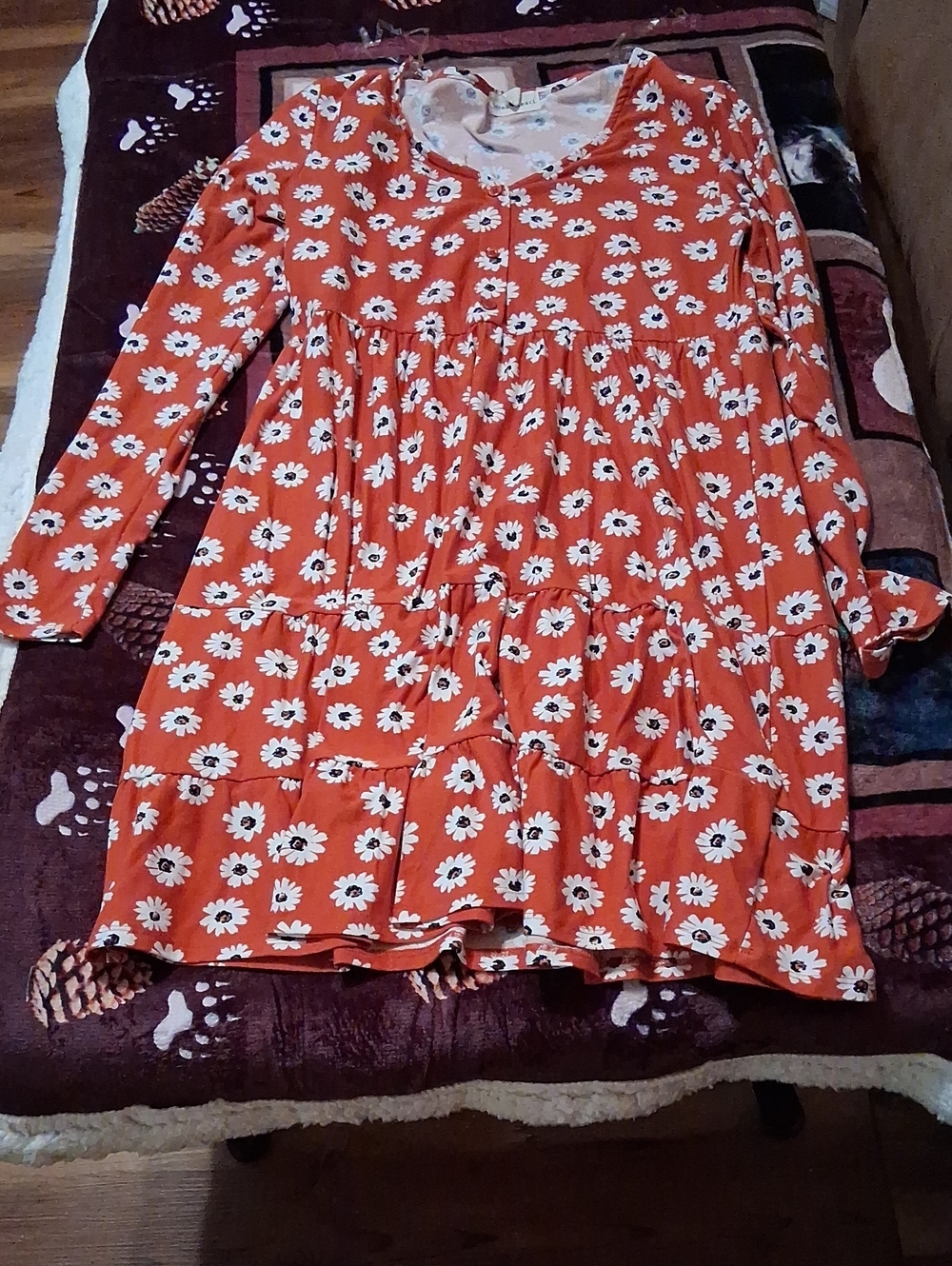 Derek Heart Coral Floral Tiered Long-Sleeve Tunic